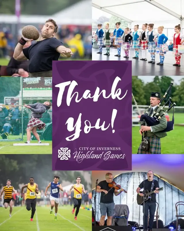 What a Games Day! 💪 A true Highland summer brought its fair share of rain, but it certainly didn't dampen anyone's spirits.

From the first event to the last, the atmosphere was incredible. It was fantastic to see so many of you embracing the day, cheering on the competitors and celebrating everything that makes the Inverness Highland Games so special.

A huge thank you to every competitor who travelled from near and far to take part. Your skill, dedication and sportsmanship don’t go unnoticed.

We'd also like to say a big thank you to everyone who worked tirelessly to make the day happen. To our staff, volunteers, suppliers, traders, sponsors, performers and production crew - we appreciate every single one of you. Events like this simply couldn't happen without your hard work.

And finally, thank you to everyone who came along to support the Games. We hope you had a fantastic day and made some wonderful memories. We welcomed so many  lovely visitors from around the World. Our friends in the Clans' Tent clocked an amazing 46 countries -wow! 🤩

🌟 Save the date for next year’s Inverness Highland Games
📆 Saturday 10 July 2027

We can't wait to do it all again ❤️