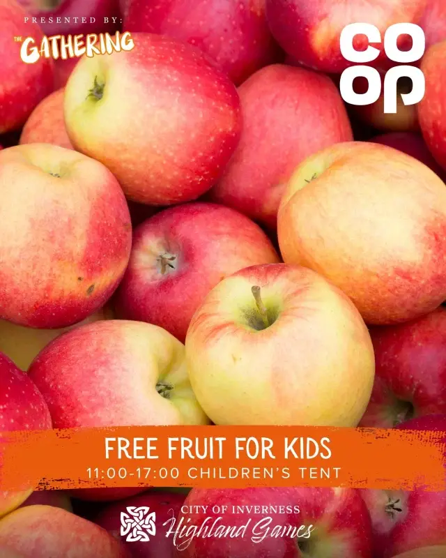 🍎🍌 Free Fruit for Kids!

A huge thank you to @coopuk  for providing FREE fruit for kids in our Children's Tent at this year's Games! 🙌

It's the perfect healthy pick-me-up to keep little adventurers fuelled for a full day of fun. Our Children's Tent is packed with activities to keep little ones entertained all day long. Join us:

📅 Saturday 11 July
📍 Bught Park, Inverness
🎟️ ticket link in bio

#InvernessHighlandGames #FamilyFun #HighlandGames #KidsActivities #Coop #HealthySnack